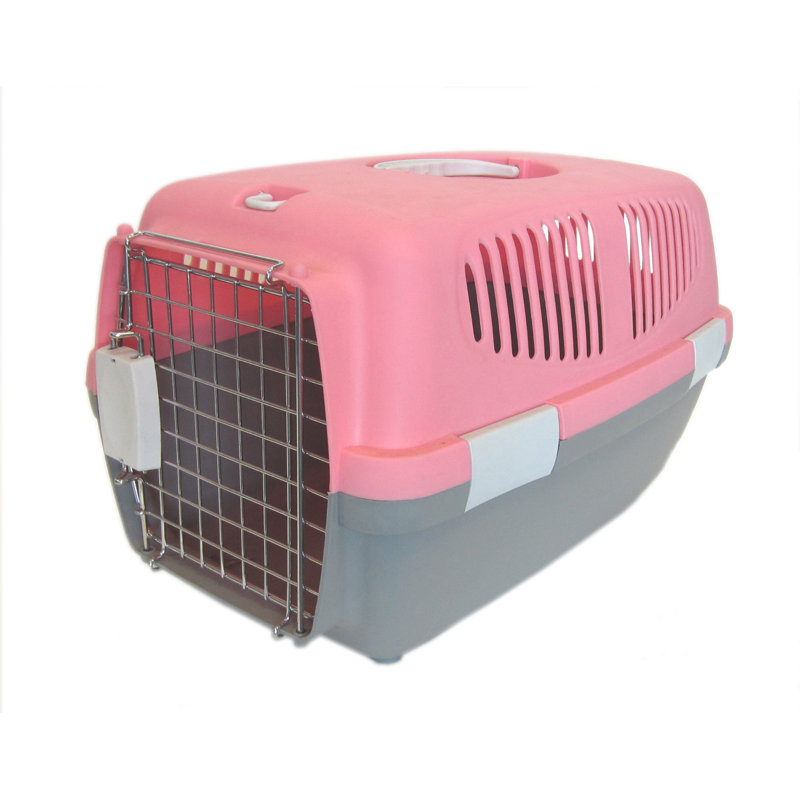 Plastic Pet Carrier with 1 Door, Small (12" H x 12" W x 18" D), Pink