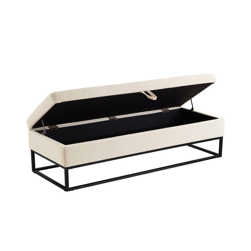 Banc de repose-pieds beige en velours avec rangement pour repose-pieds - Multifonctionnel pour vestibule de style contemporain avec structure moderne en métal 58,6 po