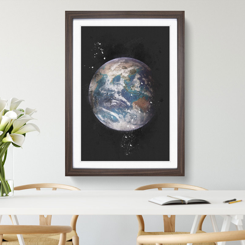Eastern Hemisphere of Earth - Picture Frame Painting Print, 63cm H x 45cm W x 2cm D, Walnut Framed