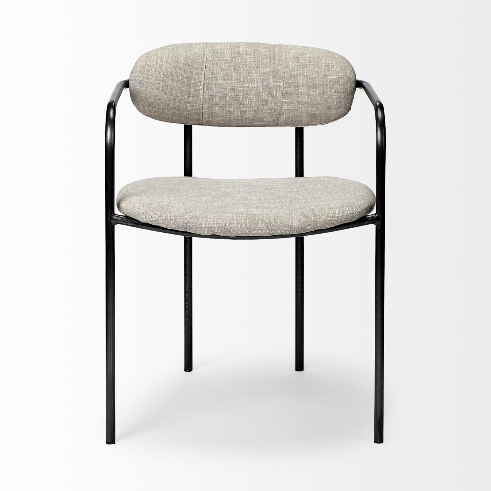 Belarus Upholstered Ladder Back Arm Chair, Beige, Gun Metal Gray