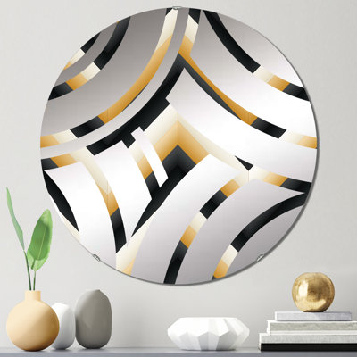 Miroir décoratif noir et jaune à motif géométrique à chevrons