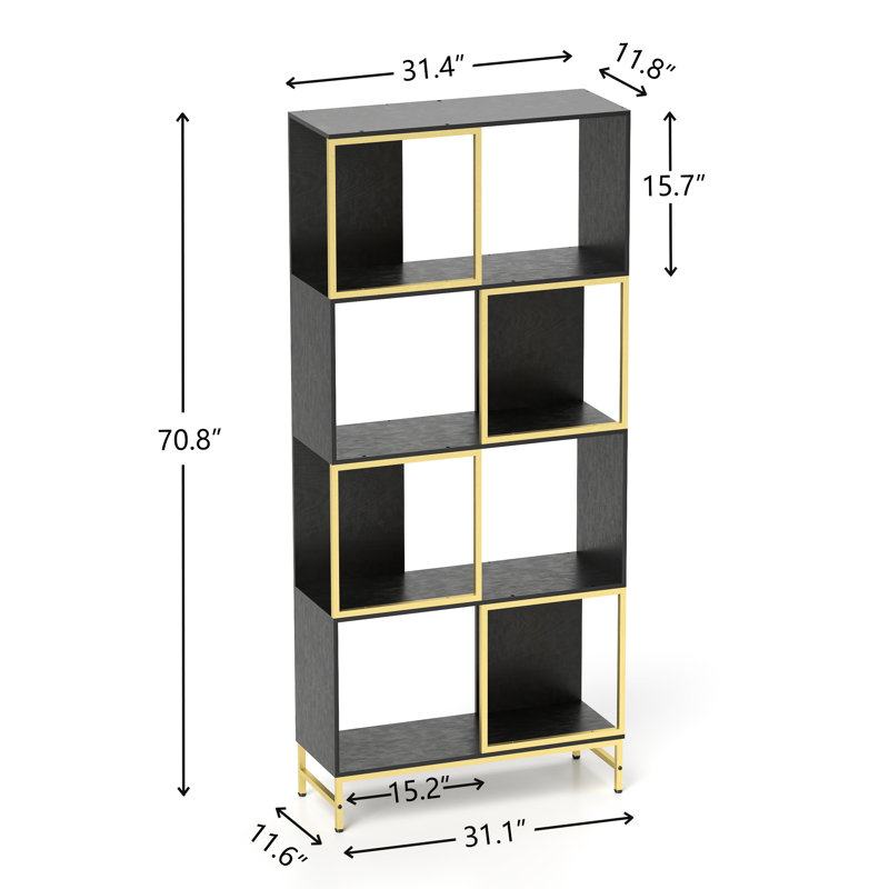 Small Area 4 Bookcase - Rustic Industrial Design, Black+gold, Functional Storage Choice Solution