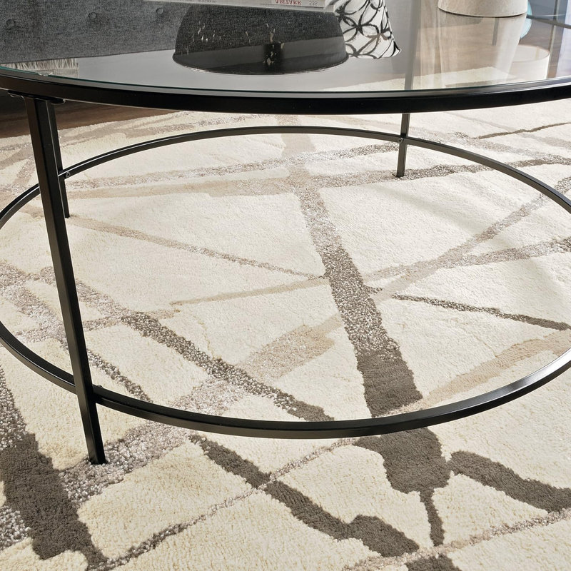 Table basse ronde moderne avec plateau en verre trempé et structure en métal - Design polyvalent pour le salon, le salon ou le bureau