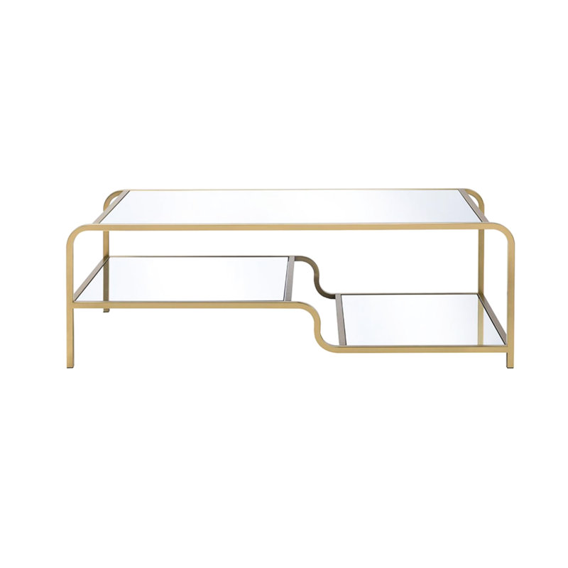 Table basse moderne à miroir - profondeur de 24 po, pièce fonctionnelle et finition dorée de 18 po de hauteur, conception compacte