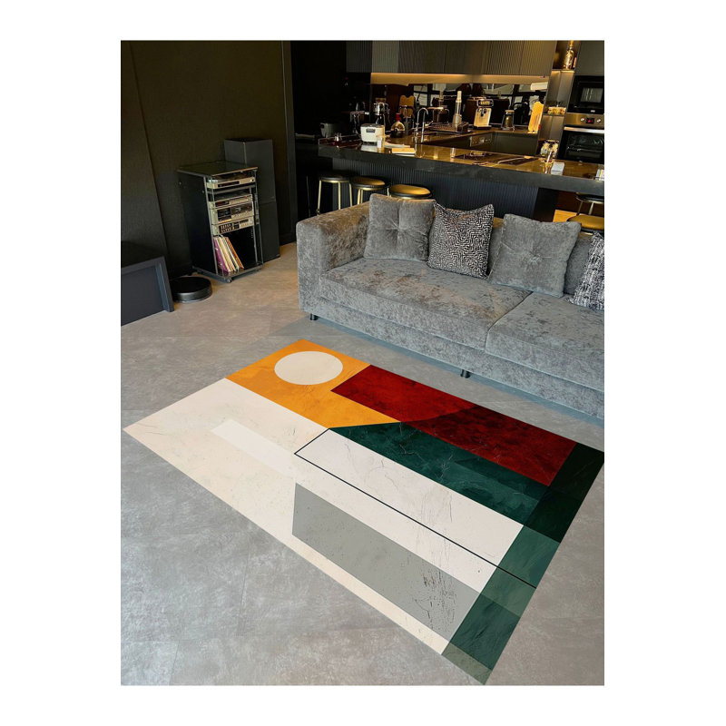 Tapis décoratif multicolore à motif géométrique abstrait, Sous-tapis rectangulaire de 3 pi 3 po x 4 pi 11 po