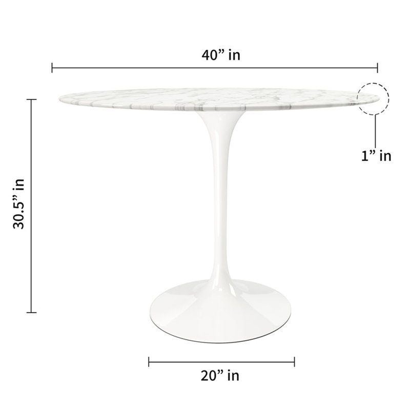 Table de salle à manger en marbre 40 po et 2 chaises Modholic Tulip, rouge, H 30 po x L 40 po x l 40 po