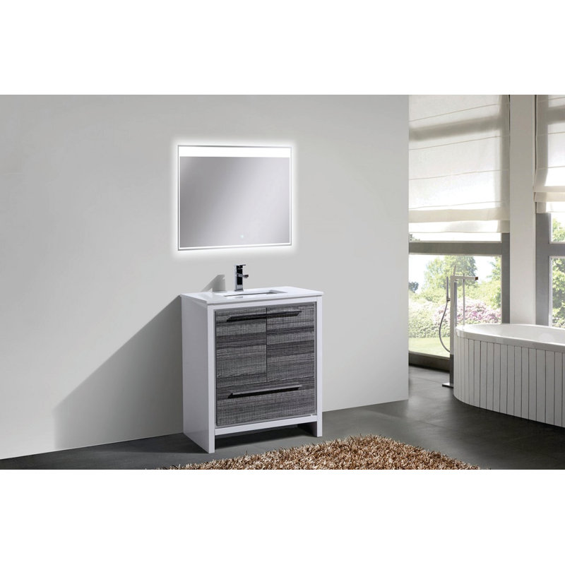 Meraris 29.125'' Single Bathroom Vanity with Top, Ash Gray