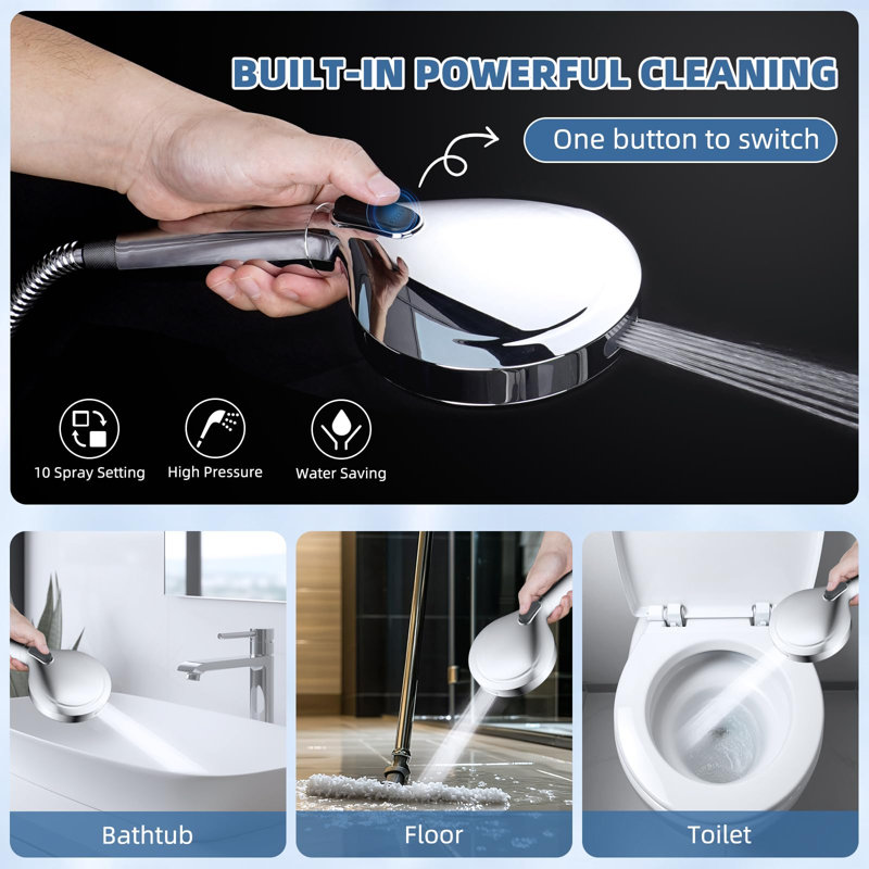 8” High Pressure Rainfall Shower Head With Handheld Spray, 16" Adjustable Extension Arm, Chrome