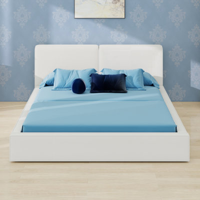 Lit plateforme tapissier avec tête de lit en tissu épais