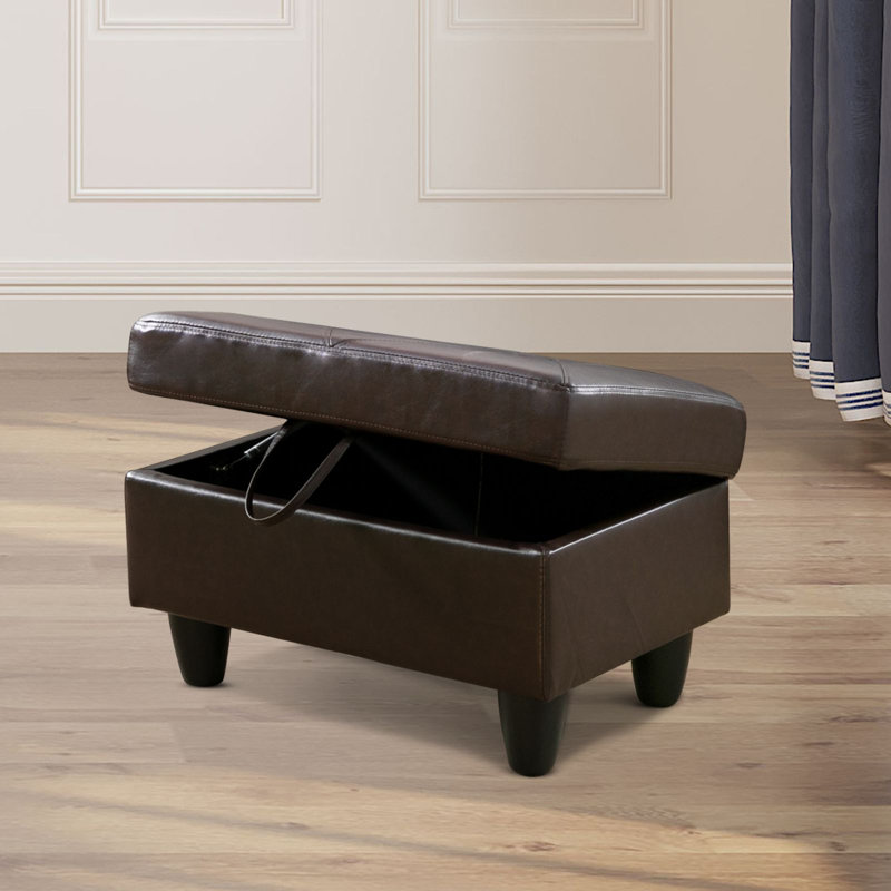 Faux Leather Storage Ottoman With Spacious Interior, Brown