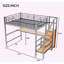 Lit mezzanine double en métal avec bureau, escalier de rangement, petite armoire et éclairage à DEL pour une utilisation compacte et multifonctionnelle
