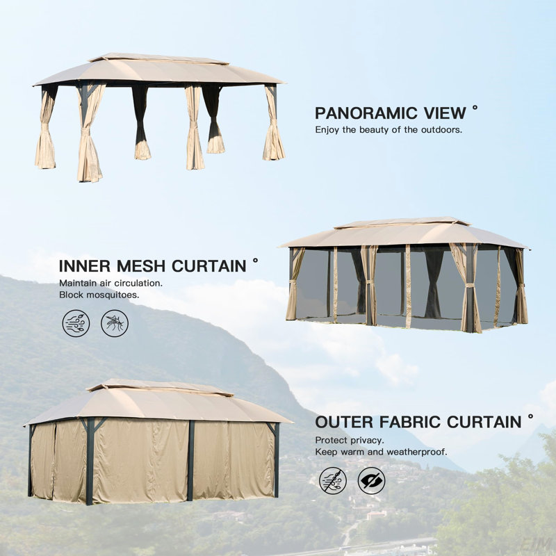 Outdoor Gazebo With Double Roofs, Privacy Curtains, Mosquito Nettings, Heavy Duty Metal Frame Party Tent Canopy(Canopy)