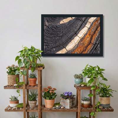 Black White And Orange Cracked Lava Rock Texture Canvas Wall Art