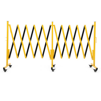 Barrière de barricade en métal extensible, barrière de sécurité pliante de 16 pi, barricade mobile extensible, barricade pliante de sécurité avec roues, pour garage de contrôle de la circulation sur le chantier