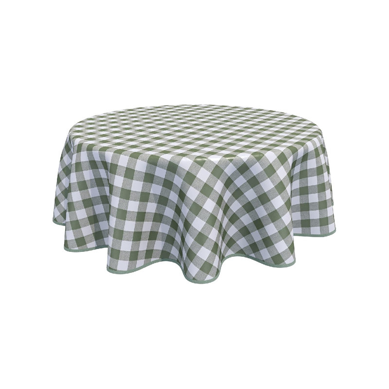 Round Oilcloth PVC Wipe Clean Tablecloth Table Cover Gingham Checkers 160 Cm 62" Sage Green