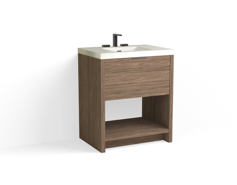 Vista 30" W Freestanding Single Bathroom Vanity, White Gloss, Nocino/Matte Black, 8" Widespread