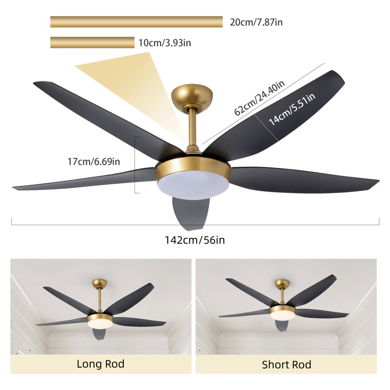 142cm 5 - Blade Reversible Ceiling Fan With LED Light and Remote Control
