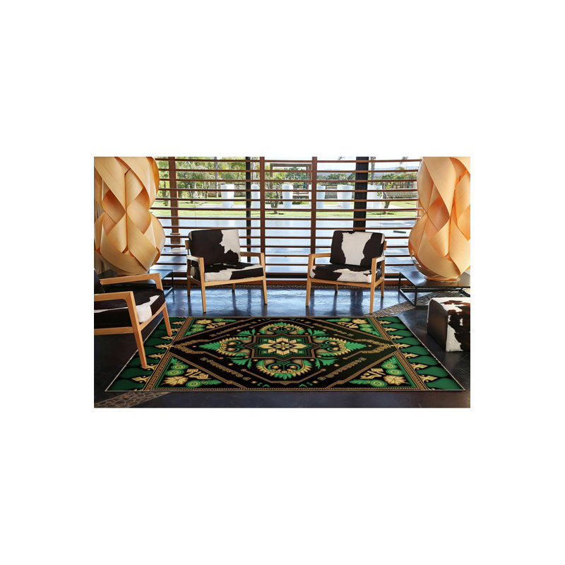 Tapis décoratif noir à motif traditionnel, Sous-tapis carré 3 pi 3 po inclus