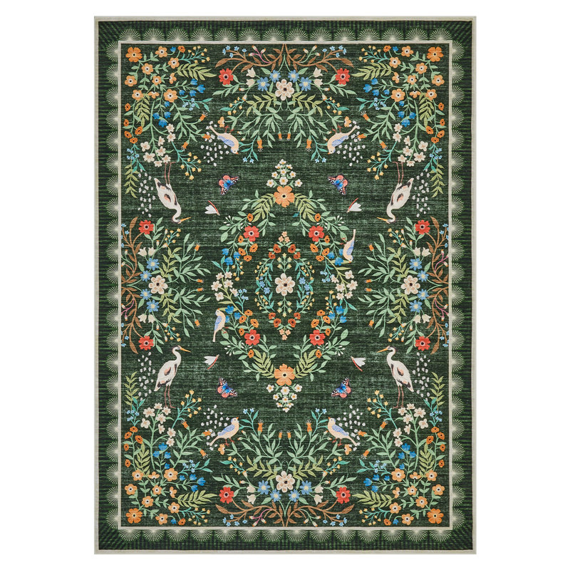 Floral Area Rugs for Living Room Bedroom, Washable Non Slip Vintage Floor Rugs Large Low Pile Oriental Distressed Carpet