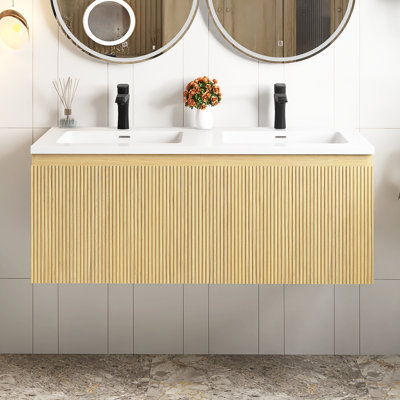 Ensemble de meuble-lavabo mural 48 po avec plateau en chêne jaune 48 po