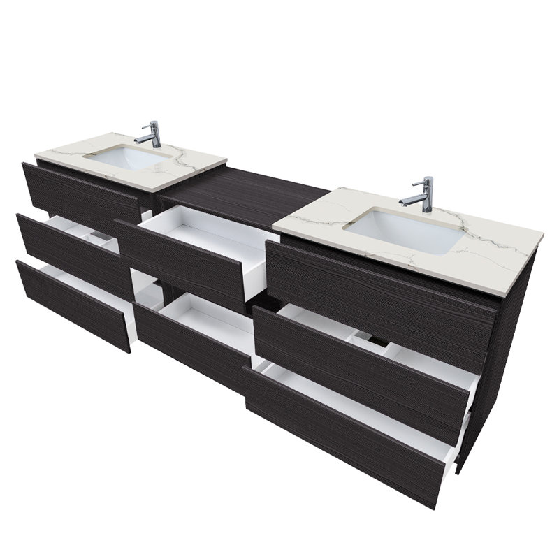 102'' Double Bathroom Vanity with Engineered Quartz Top, Black, Calacatta White, Single