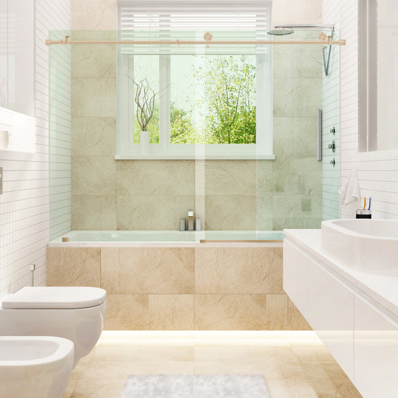 Cayman 56"- 60" W x 62" H Bathtub Door with 10MM Tempered Glass, Brushed Gold