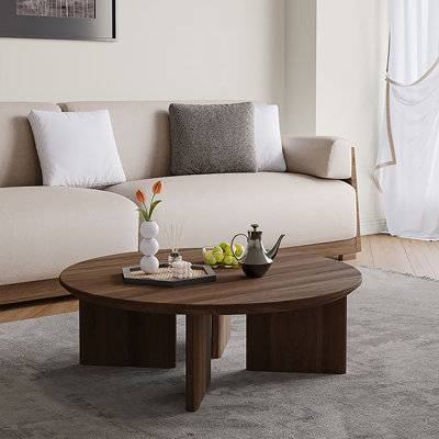 Table basse simple ronde en noyer noir