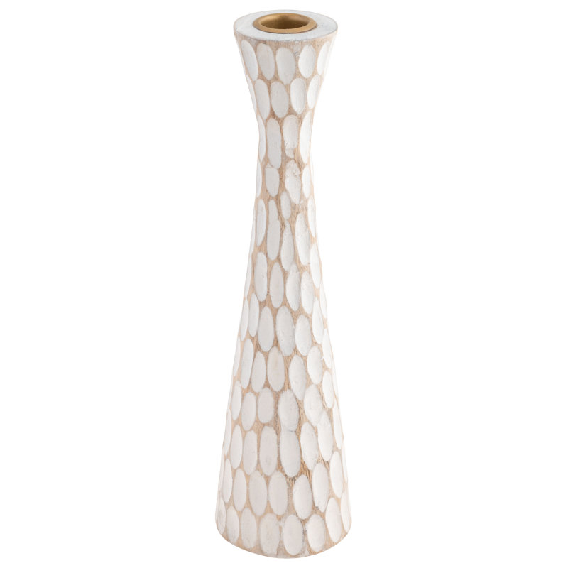 HAND CARVED WHITEWASHED CANDLE HOLDERS LARGE (S23), 3" H x 11" W x 3" D