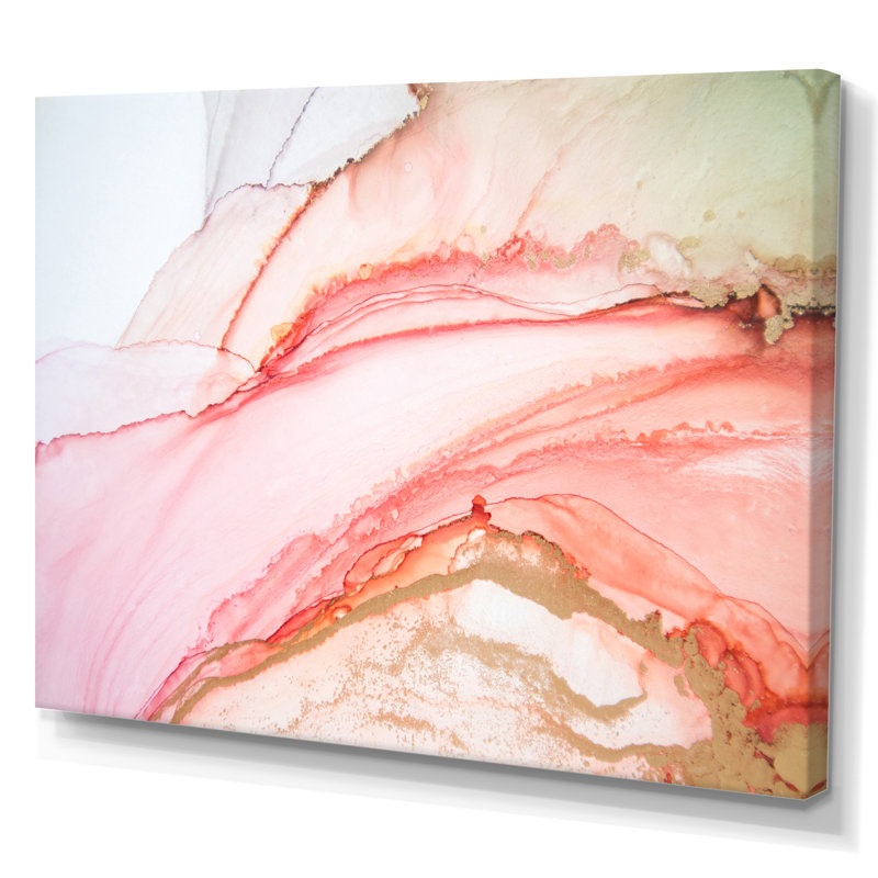 Reproduction d'art sur toile de luxe en or rose marbré de luxe, H 16 po x l 32 po, Toile tendue