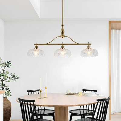 Vintage 3 Light Chandelier, Brass Gold Dining Room Light Fixtures Over Table, Farmhouse Glass Chandelier Ceiling Light Fixture For Kitchen, Dinning, Foyer, Bathroom, Living Room