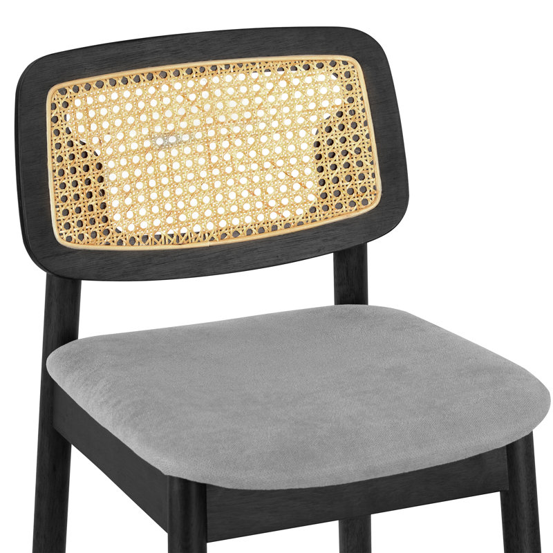 Alikee Upholstered Counter Stool, Black Washed Frame with Grey Seat