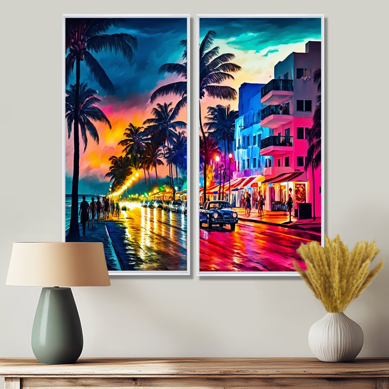 Miami Beach Holidays 3 - Décoration murale traditionnelle, H 20 po x l 24 po, Reproduction encadrée sans passe-partout, Blanc