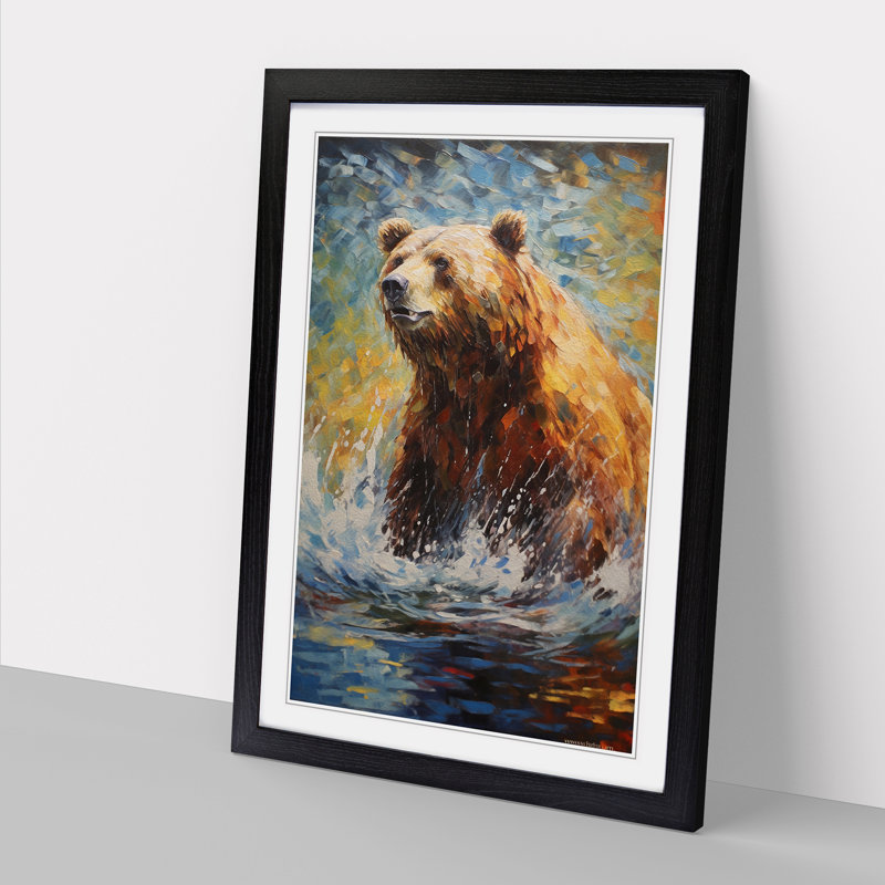 Bear Impressionism - Framed Print, 46cm H x 34cm W x 2cm D, Black Framed