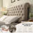 Linen Fabric Upholstered Bed Frame with Adjustable Headboard/Chesterfield-Styled/Wood Slat Support-554694763-554694760