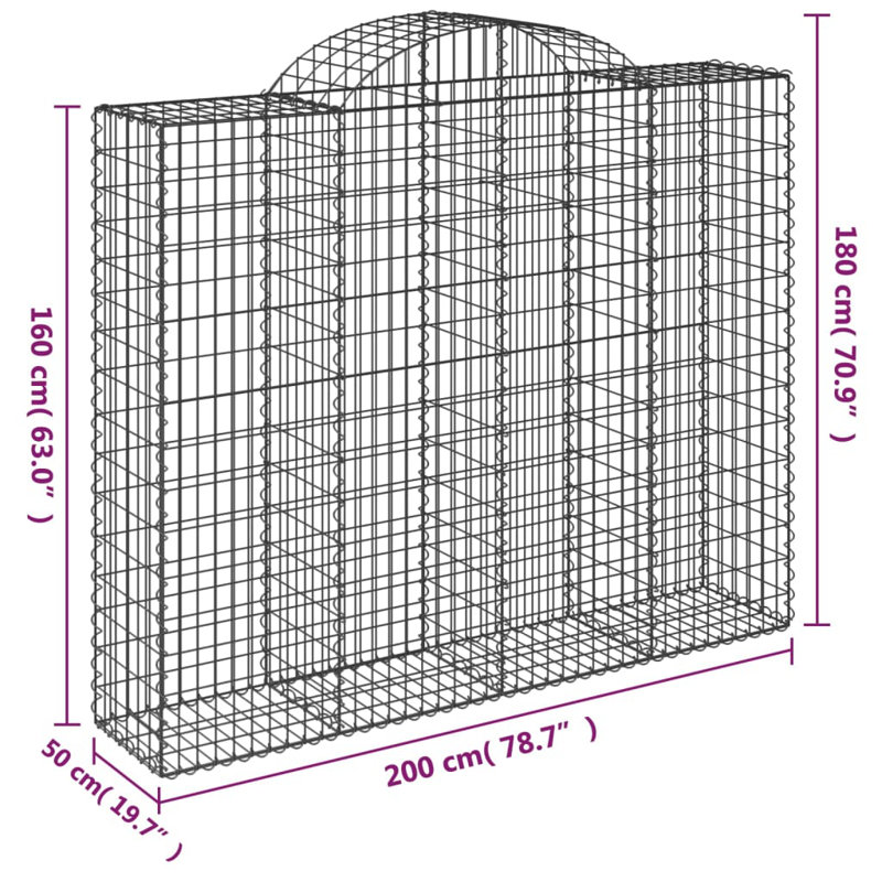 Bitha Silver Metal Arched Gabion Baskets, 50, 180cm H x 200cm W x 50cm D