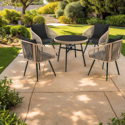 Compact Patio Dining Sets, Rattan Metal Modern Style For Backyard