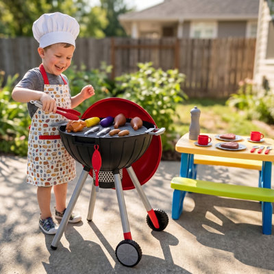 Cuisine miniature pour enfants, barbecue factice avec sons, lumières et effet charbon réaliste, 40 pièces, ensemble de cuisine interactif, cadeau d'anniversaire pour garçons et filles de 3 à 6 ans, rouge