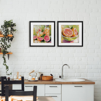 Grapefruit Drinks & Fruits, ensemble de 2 impressions sous verre encadrées, design par Riley B