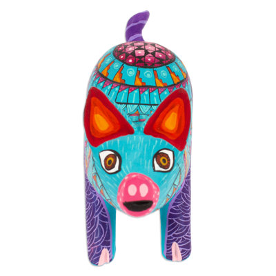  Handmade Playful Pig Wood Alebrije Figurine