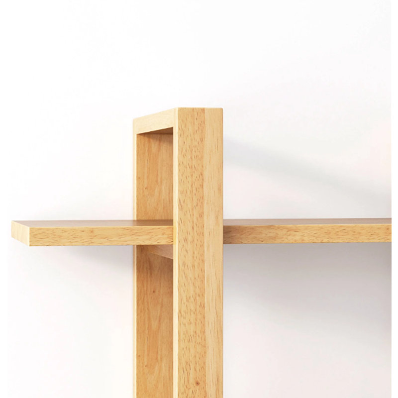 Solid Wood Floating Shelf with Adjustable Shelves, Natural Brown