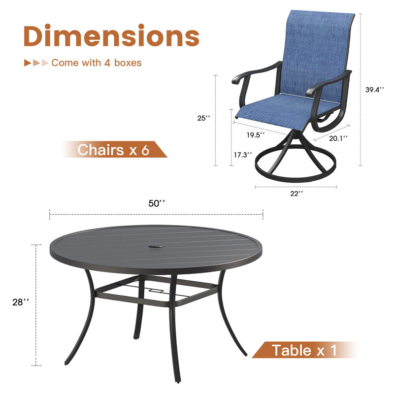 Ensemble repas pour patio, Noir / Bleu