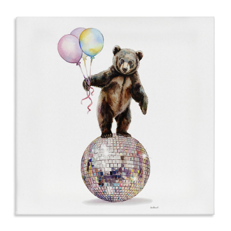 Toile ours et ballons disco, design par Amanda Greenwood, H 24 po x l 24 po