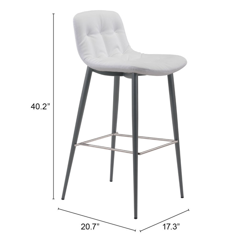 Modern White Tufted Bar Stool with Stainless Steel Legs