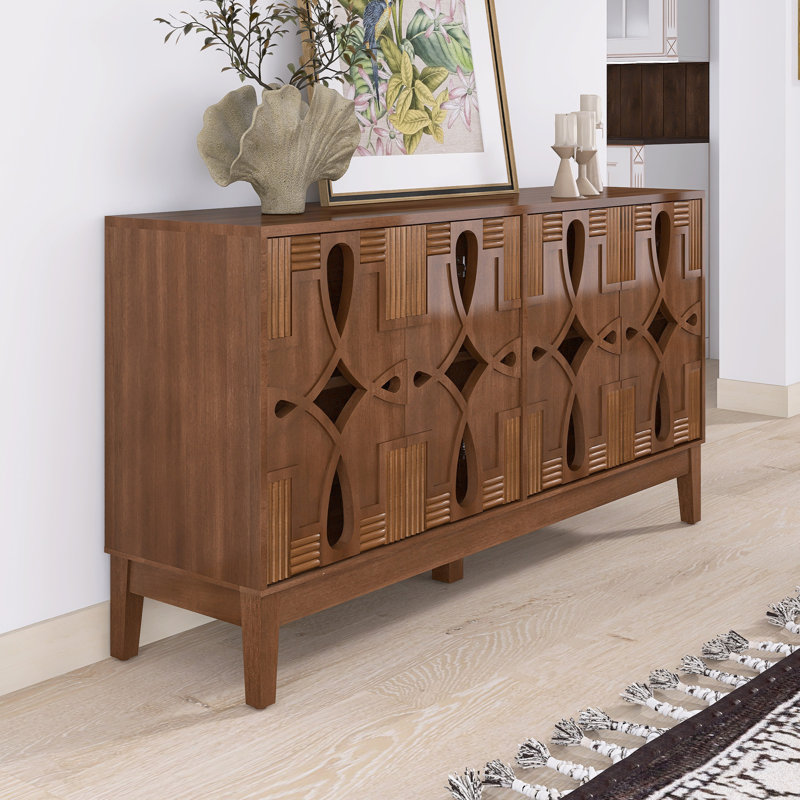 Buffet 60,5 "Mid Century Buffet avec 4 portes et tablettes réglables
