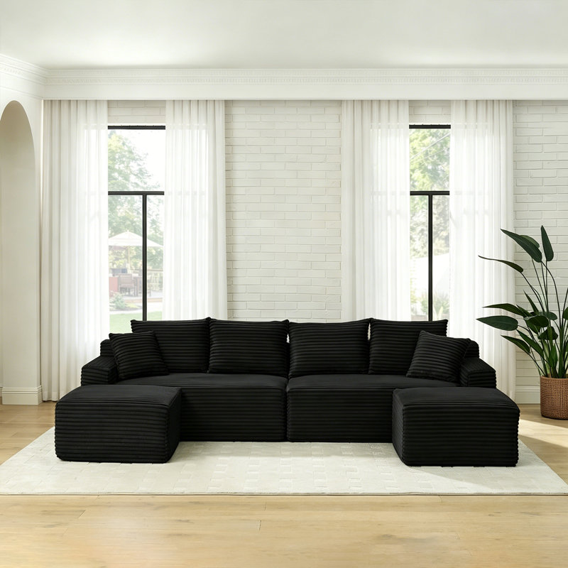 Boneless 115"Modular Sectional Corduroy Couch with 2 Ottomans,Luxury Durable Comfort U Shaped Sofa,No Assembly Required for Living Room