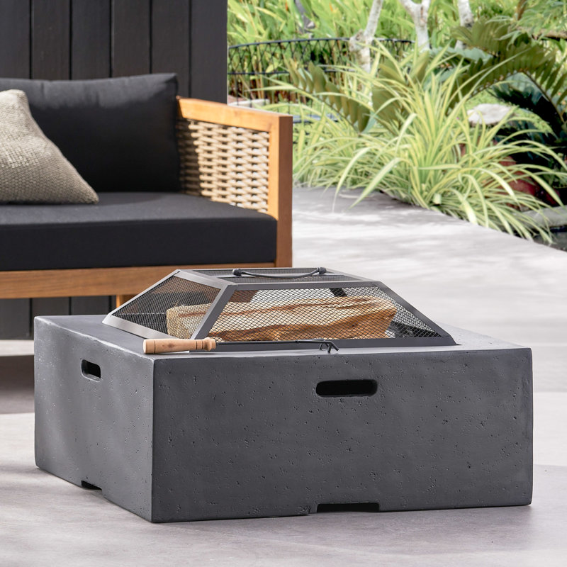 29" Square Fire Pit With Wood Burning - Dark Gray Magnesium Oxide, Outdoor Amusement Spot, 28.53 In. D X W 17.41 H, 54.23 Lb Made Of Oxide Gathering Essential, In.,