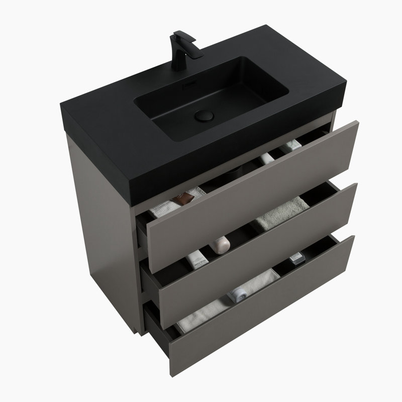 Meuble-lavabo sur pied simple 35,8 po avec plateau Kilolo, Noir, Gris