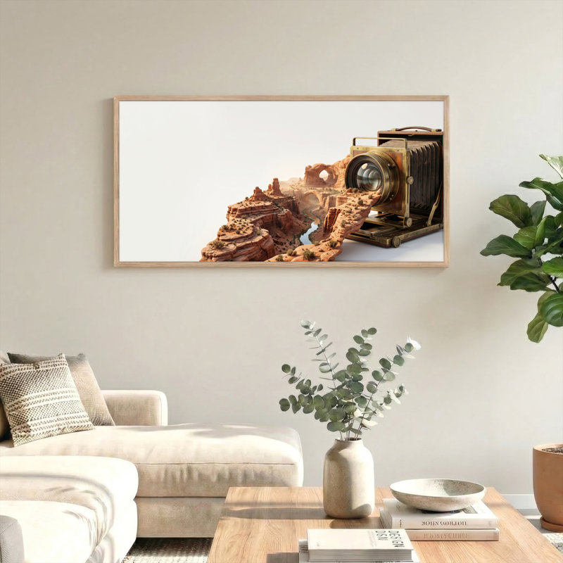 Ensemble de 1 tableau sur toile représentant un paysage avec appareil photo, L 48 po x H 24 po, Naturel