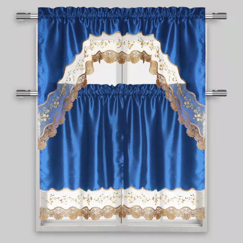 Dazya Floral Swag Kitchen Curtain, Navy