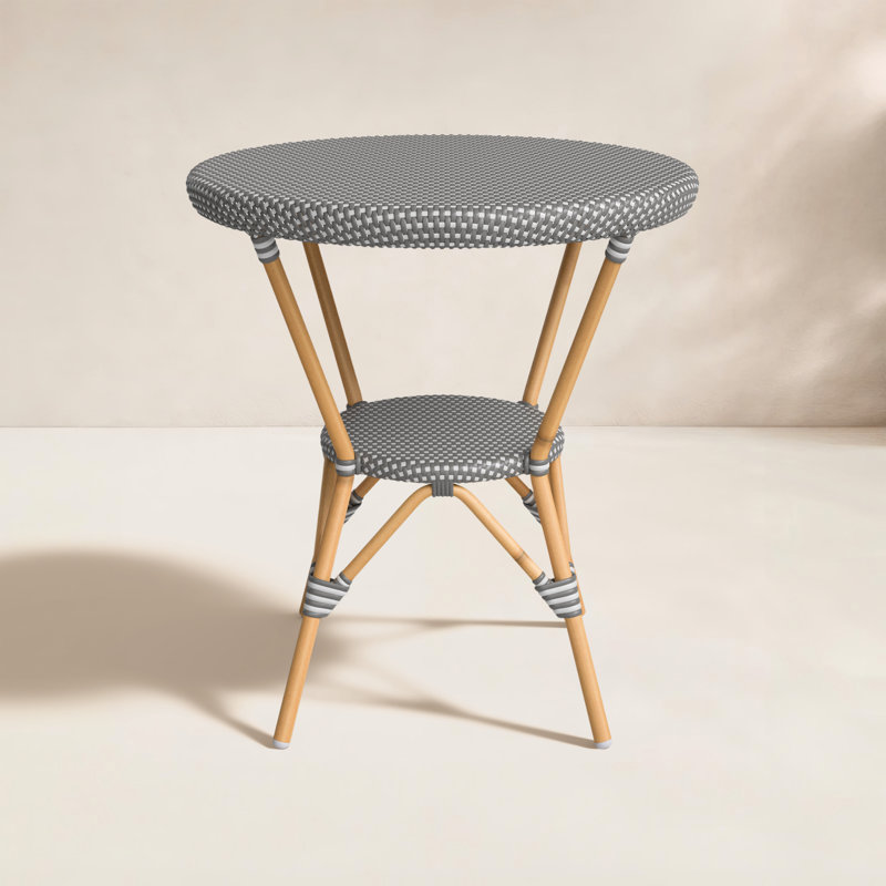 Tobias Outdoor Rattan Round Bistro Table, Gray/White